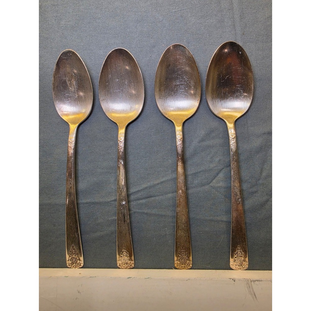 Vintage Wm Rogers Silverplate Tablespoons 4pc Floral Star Reinforced Plate